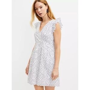 Loft • Petite Eyelet Ruffle Sleeve Crossover Dress White Black Floral
